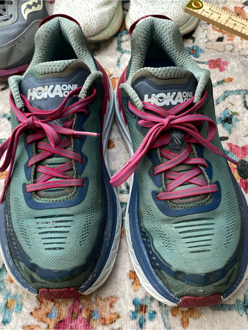 Hoka One One Bondi 5 Womens 9.5 Running Shoes Green Blue Pink Athletic Sneakers - Picture 4 of 6